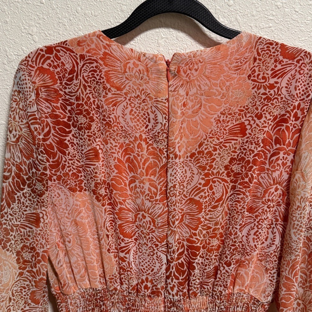 Just Taylor Orange Paisley Floral Smocked Waist Tiered Mini Dress Womens Size‎ 6 - Picture 7 of 12